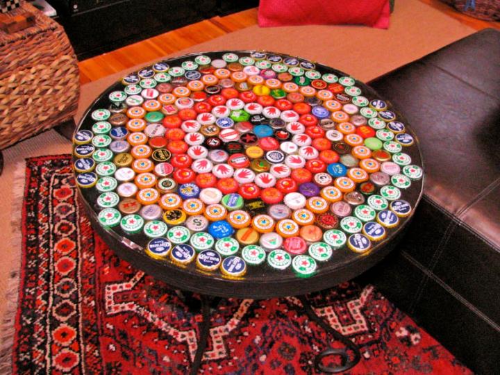 Bottle Cap Table with Poured Resin Surface