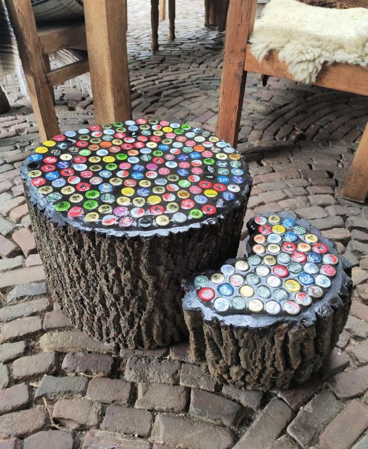 Bottle Cap Tree Trunk Table
