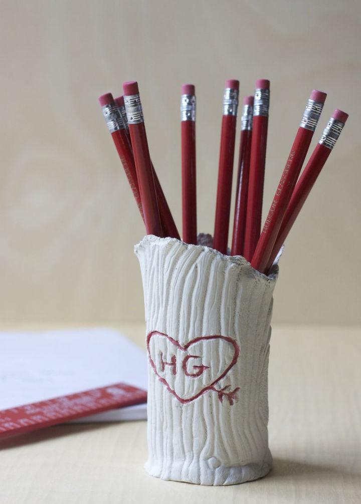 Clay Tree Trunk Pencil Holder