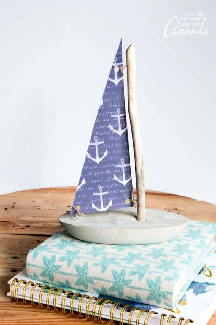 Concrete and Driftwood Sailboat