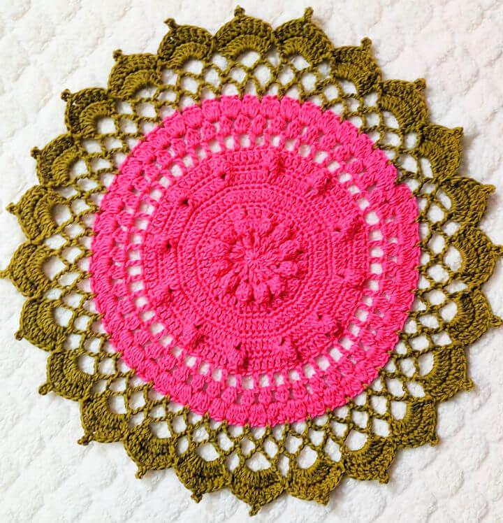 Pretty Chic Hand Crochet Fine Yarn Flower Deep Rose Red Cotton Doily 