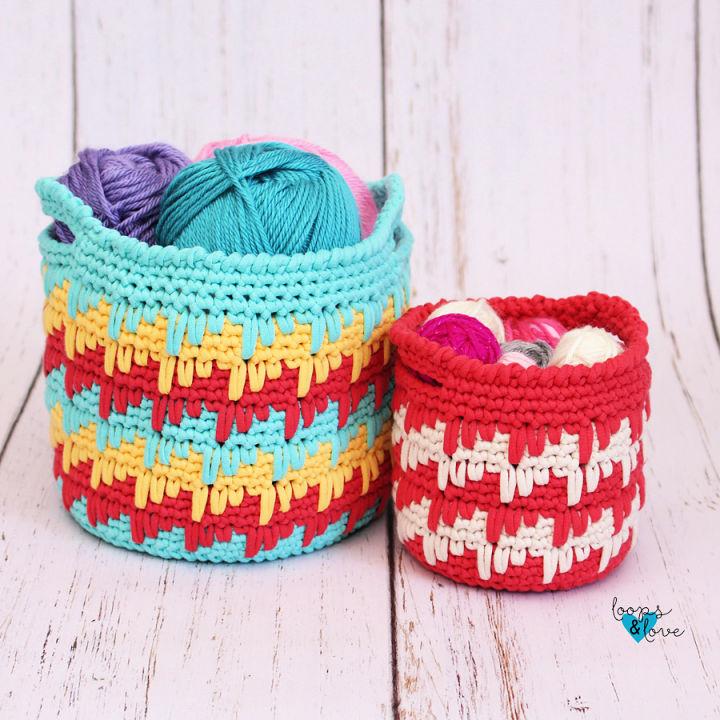 Crochet Spike Stitch Baskets