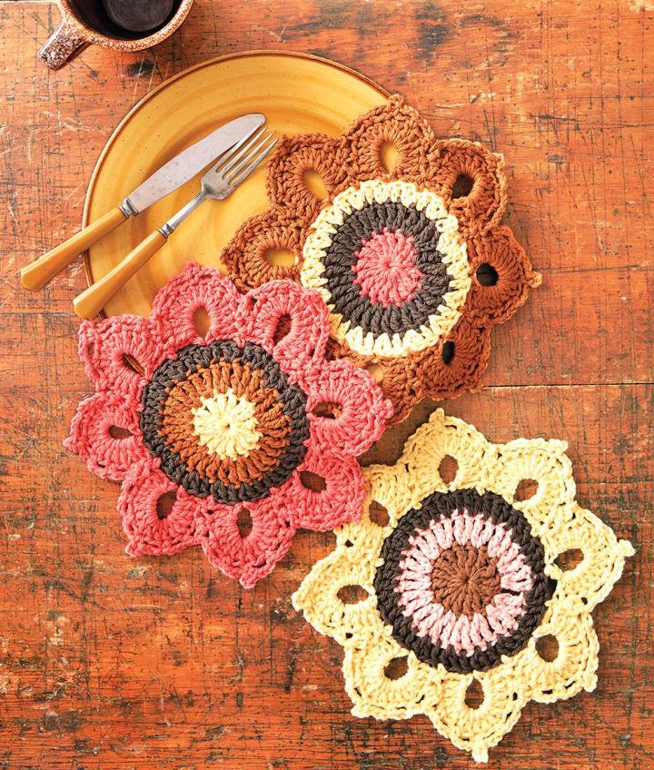 Crochet Woodsy Sunflower Dishcloth