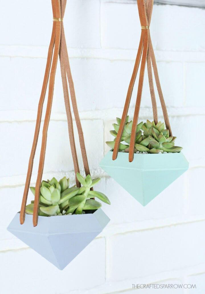 Diamond Hanging Planters with Leather Strap