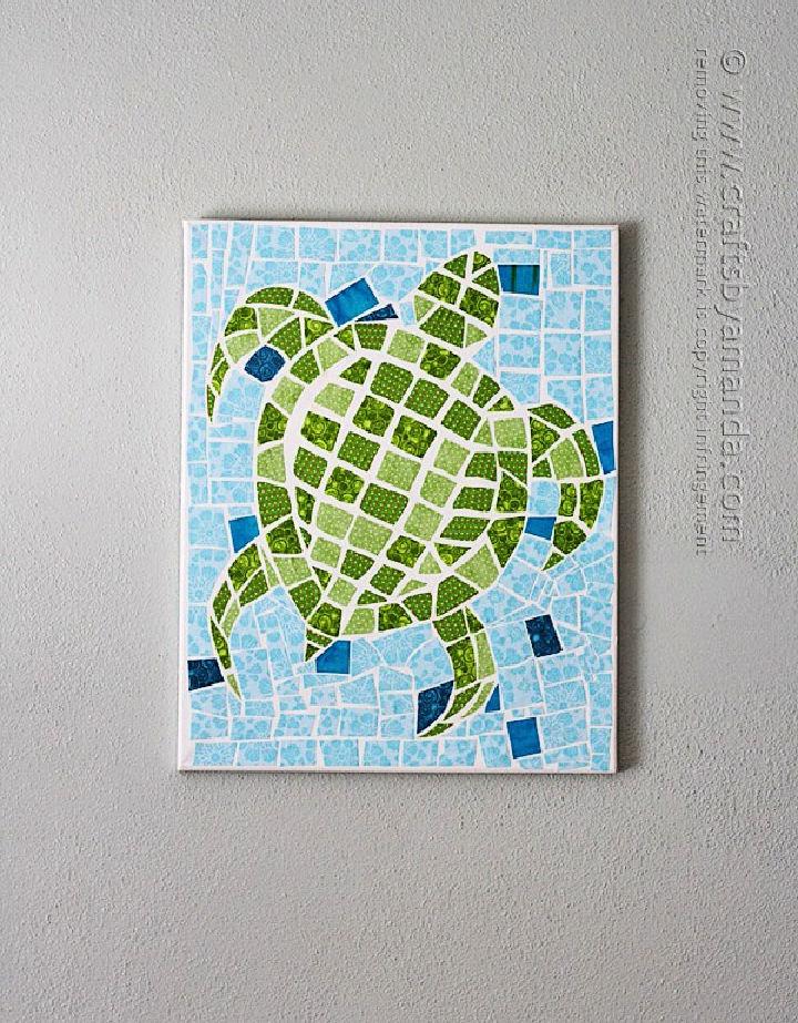 Fabric Mosaic Turtle on Canvas Art