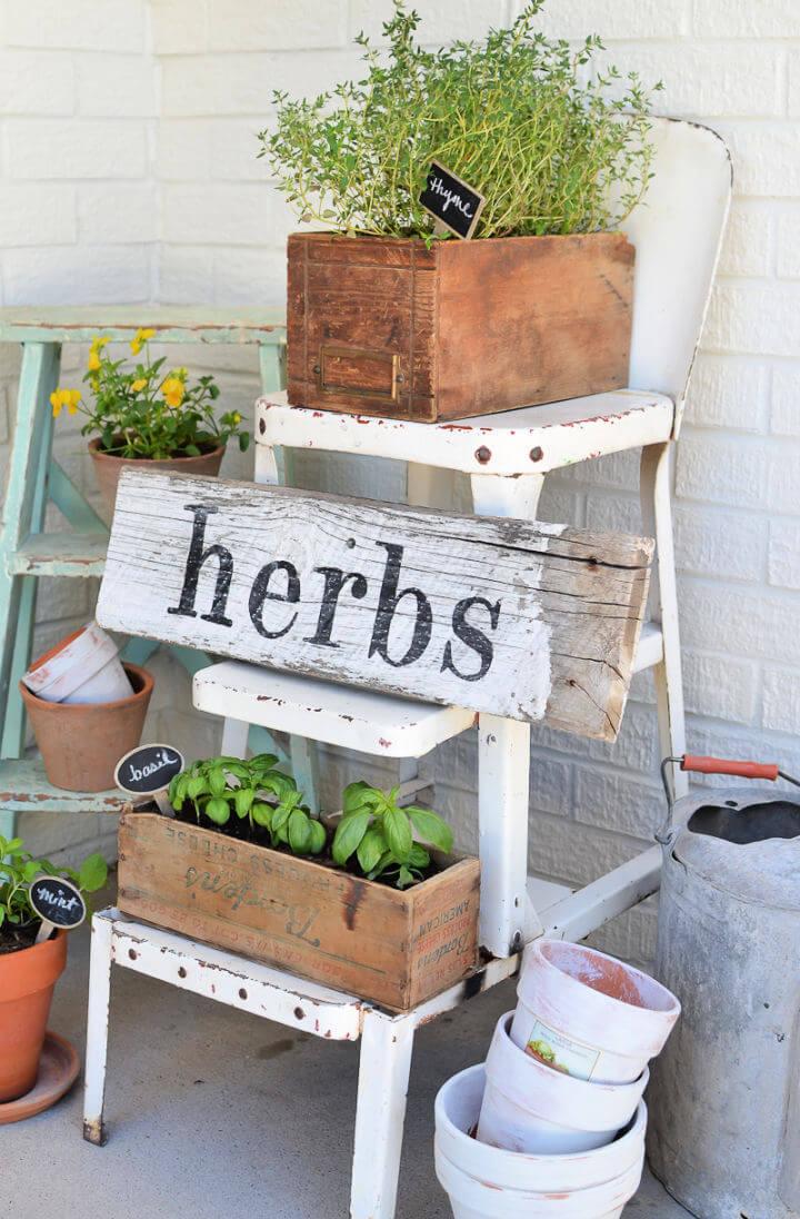 Herb Garden with Vintage Boxes