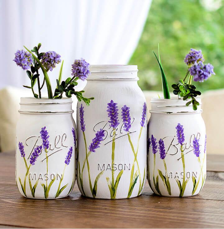 Lavender Flower Painted Mason Jars Centerpiece