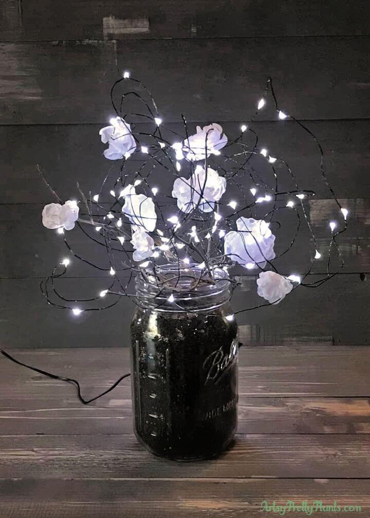 Mason Jar with Illuminated Fabric Flowers