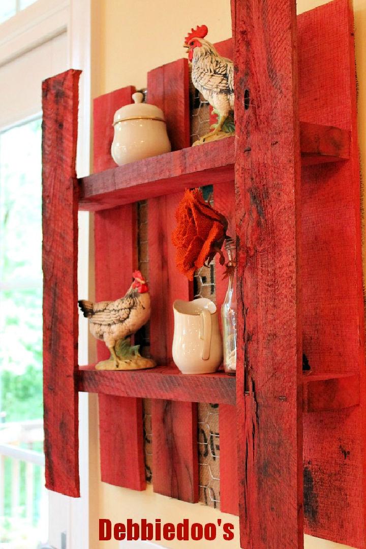 Pallet Shelf with Burlap and Chicken Wire