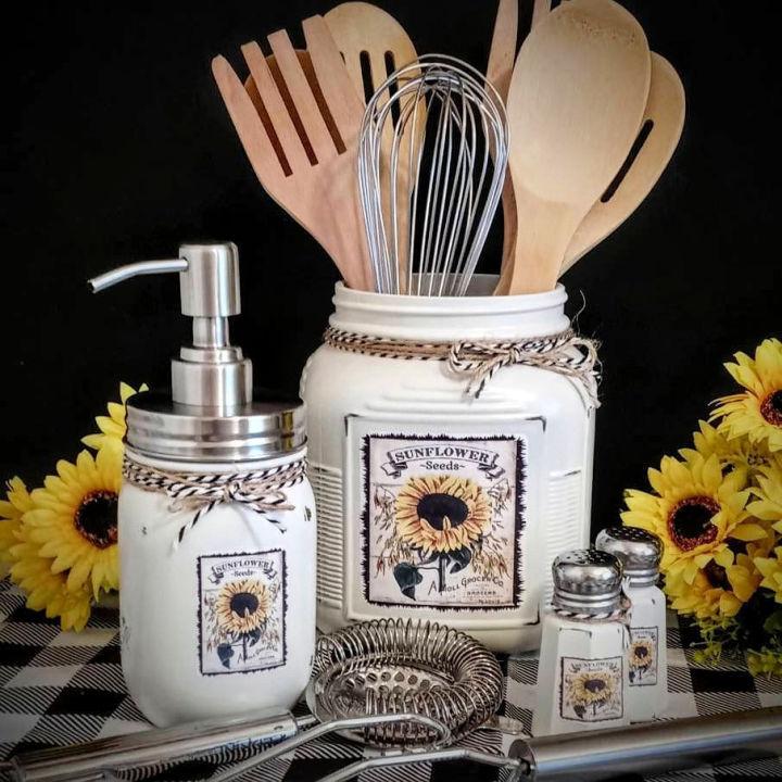 Sunflower Utensil Holder and Soap Dispenser