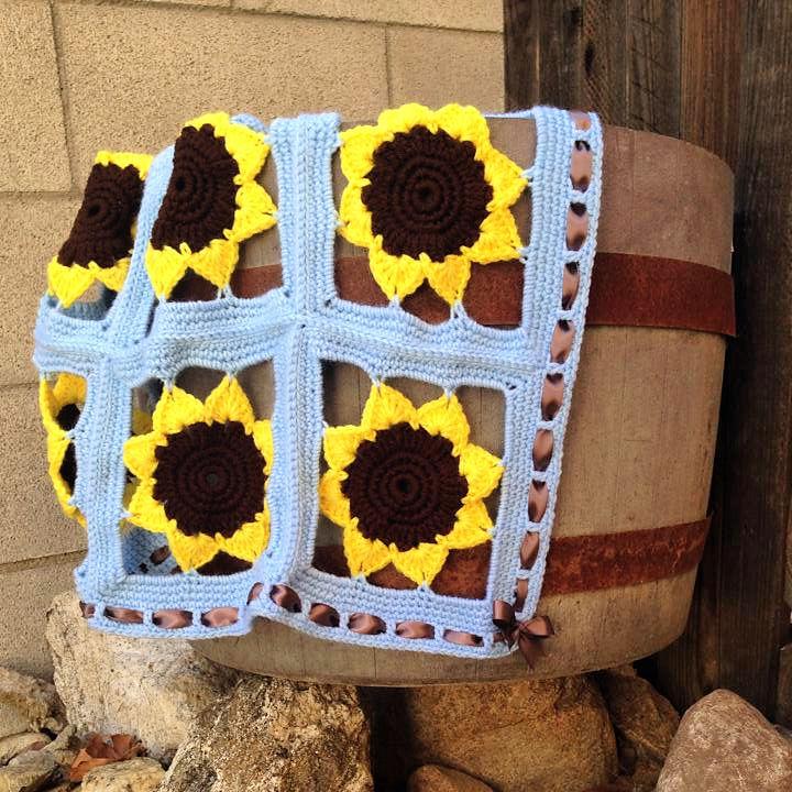 Sunflower Window 9 Patch Crochet Blanket