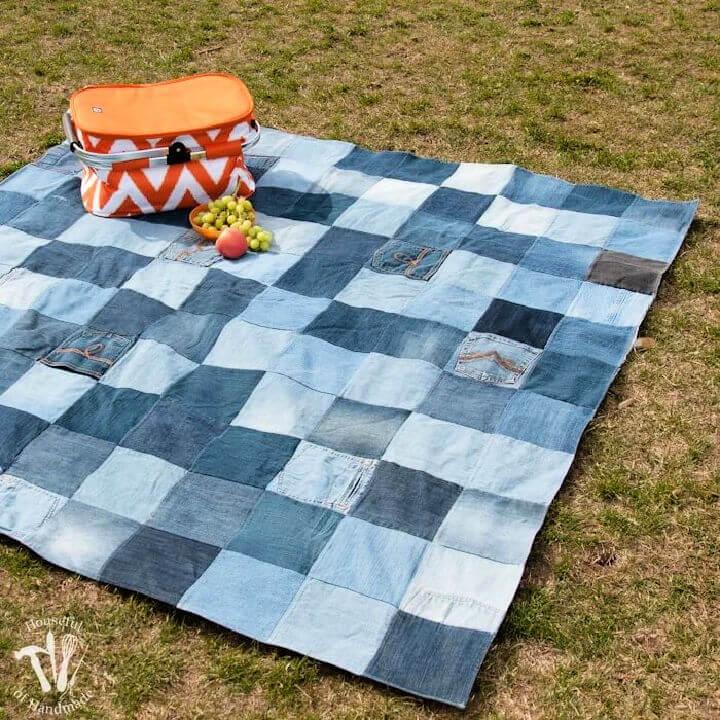 Water Resistant Upcycled Jeans Picnic Blanket