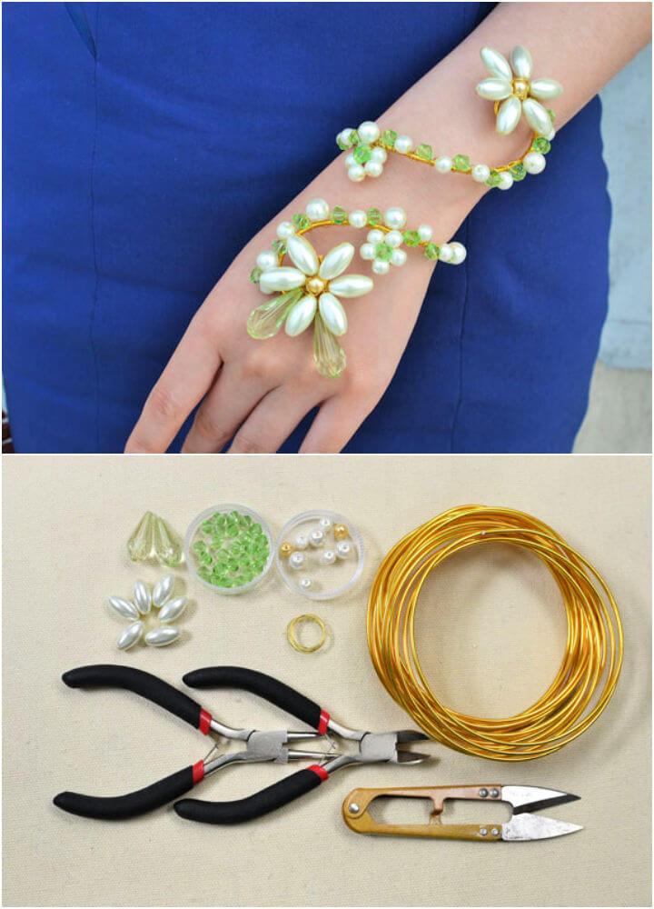 Wire Wrap Pearl Flower Bracelet