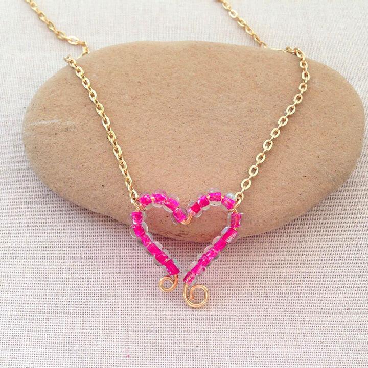 Beaded Heart Frame Necklace Pendant