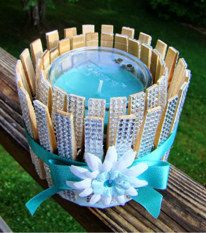 Clothespins and Bling Candle Holder