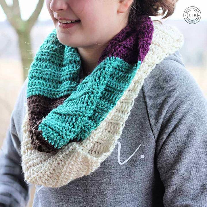 Color Blocked Crochet Infinity Scarf