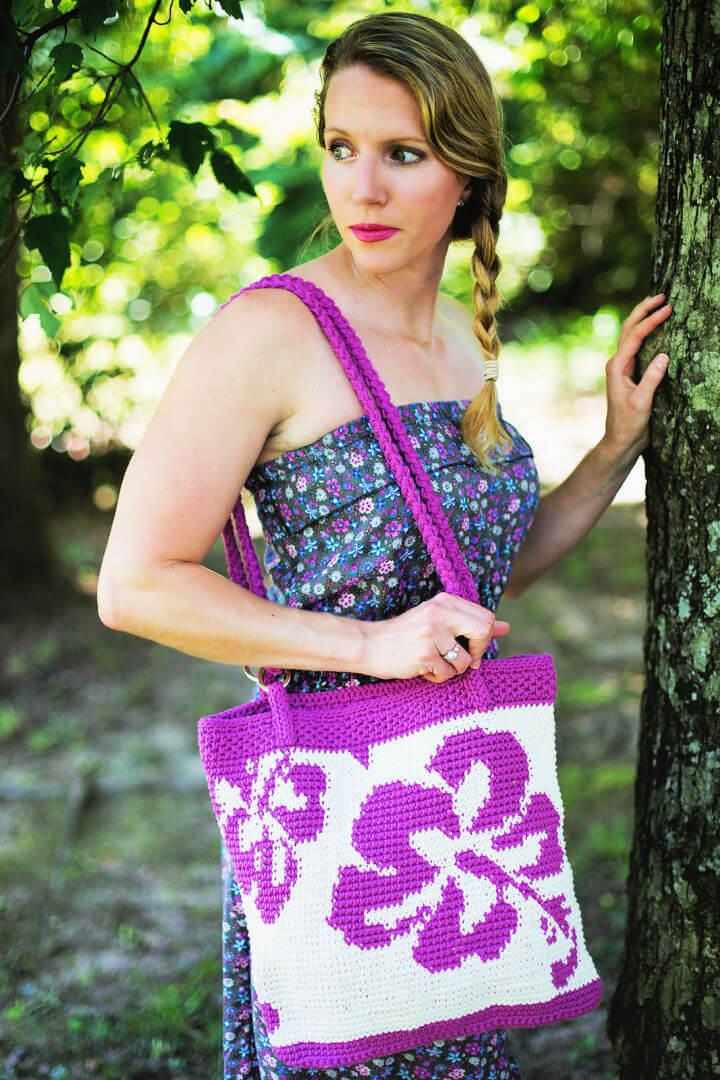 Crochet Hibiscus Tote Bag