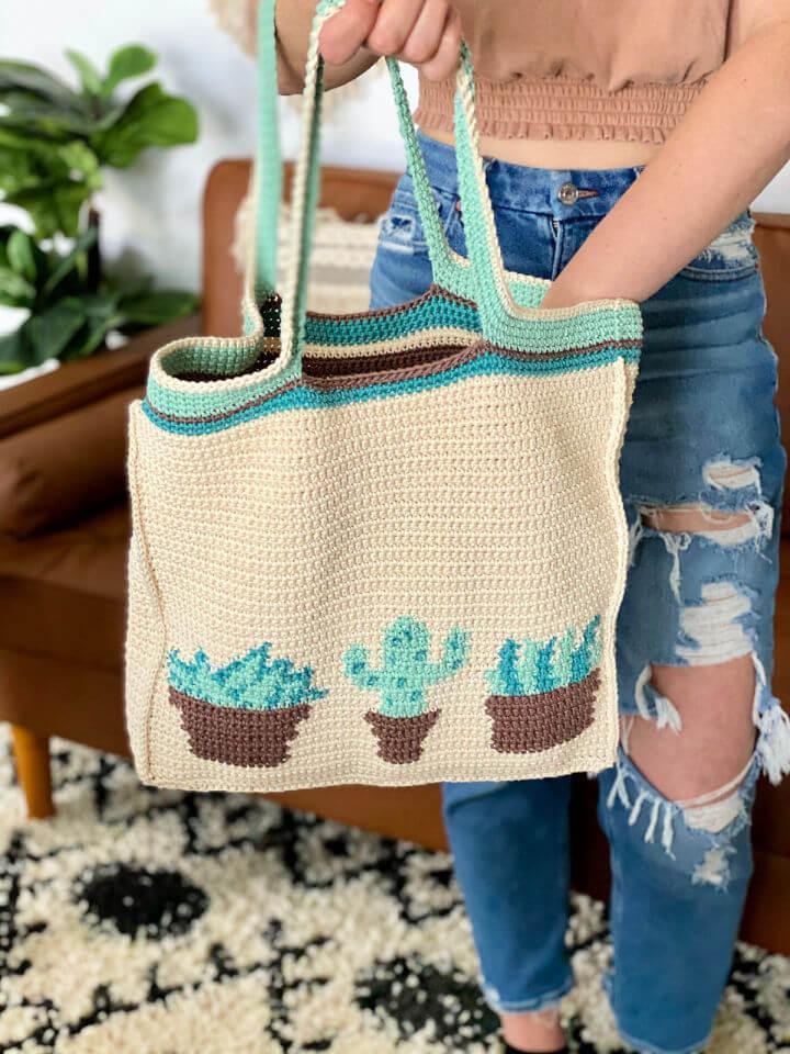Crochet Plant Lady Tote Bag