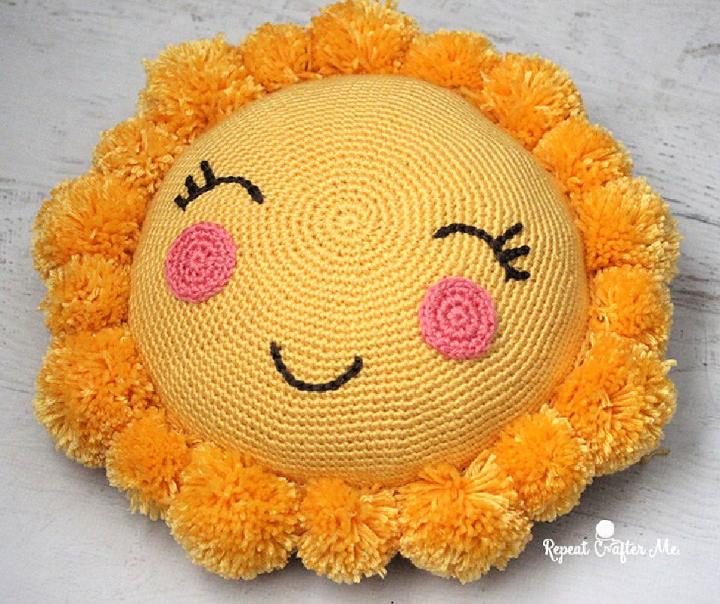 Crochet Pompom Sunshine Pillow