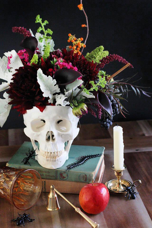 DIY Floral Skull Centerpiece