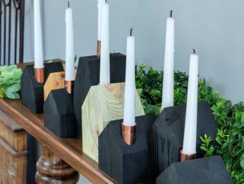DIY Wood House Candle Holders