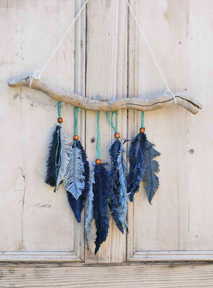 Denim Feather Wall Hanging