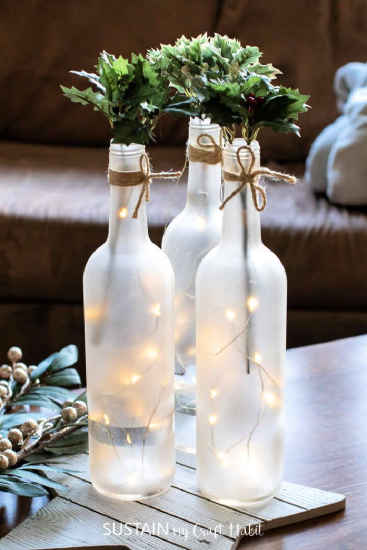 Frosted Wine Bottle Centerpiece