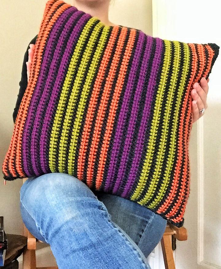 Halloween Striped Crochet Pillow