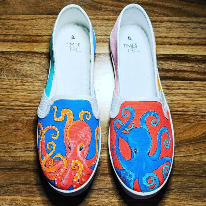 Hand Painted Dueling Octopus Shoes