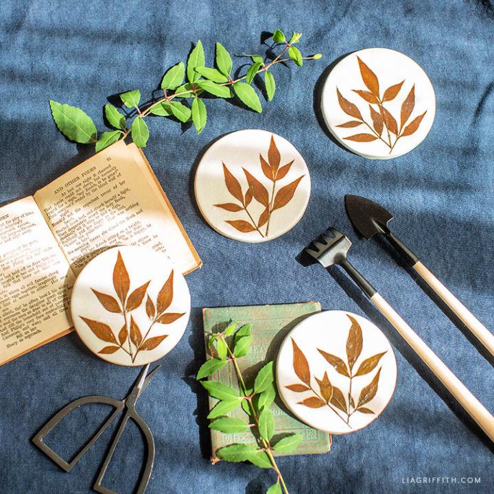 Pressed Leaf Clay Coasters
