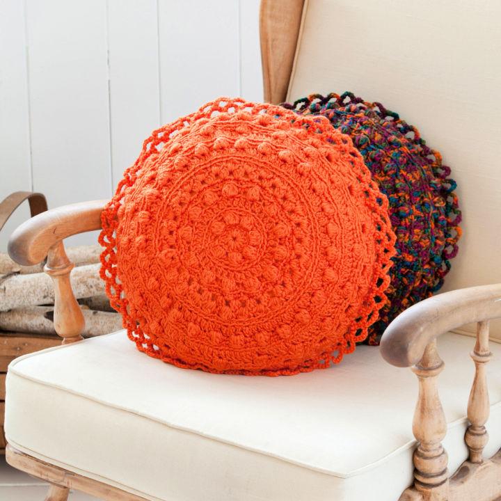 Red Heart Puff Stitch Round Pillows