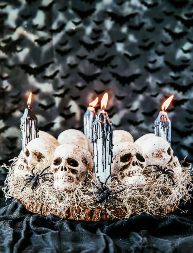 Skeleton Head Candle Centerpiece For Halloween