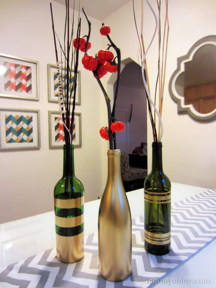 Spray Painted Wine Bottles for Centerpiece