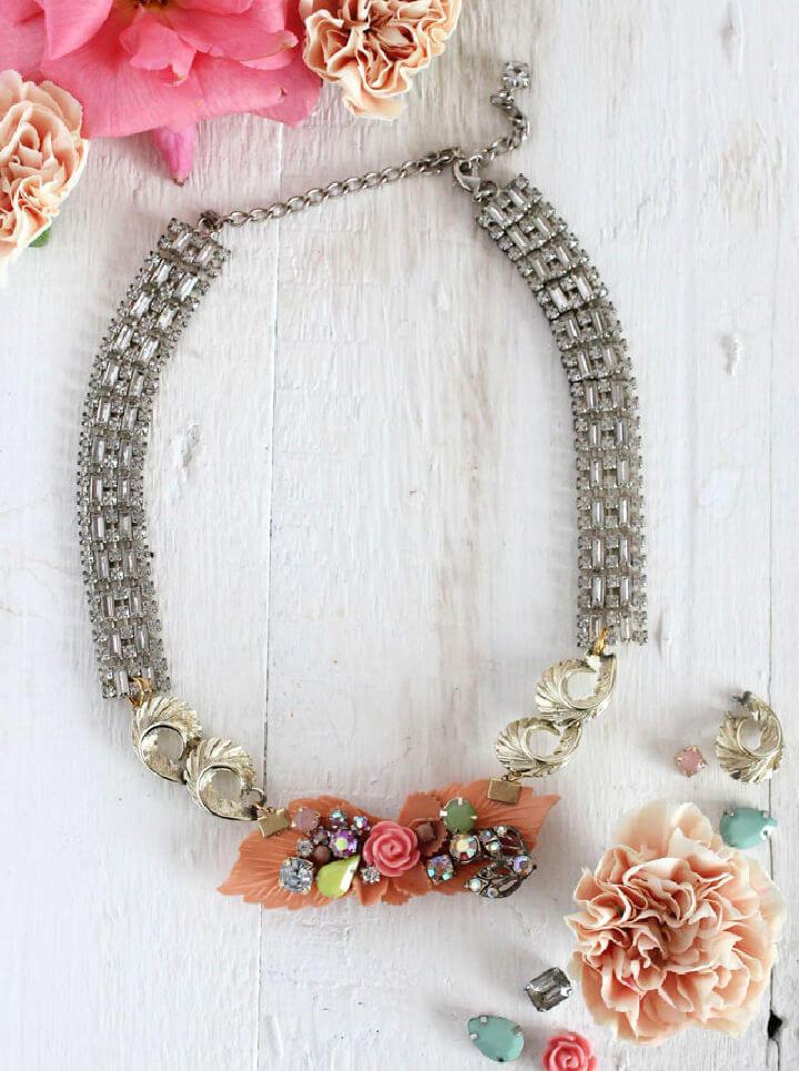 Vintage Diamante and Flower Necklace