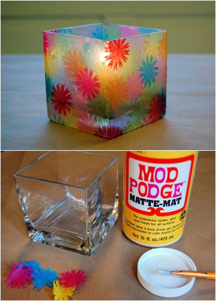 Vintage Stained Glass Votive Candle Holder