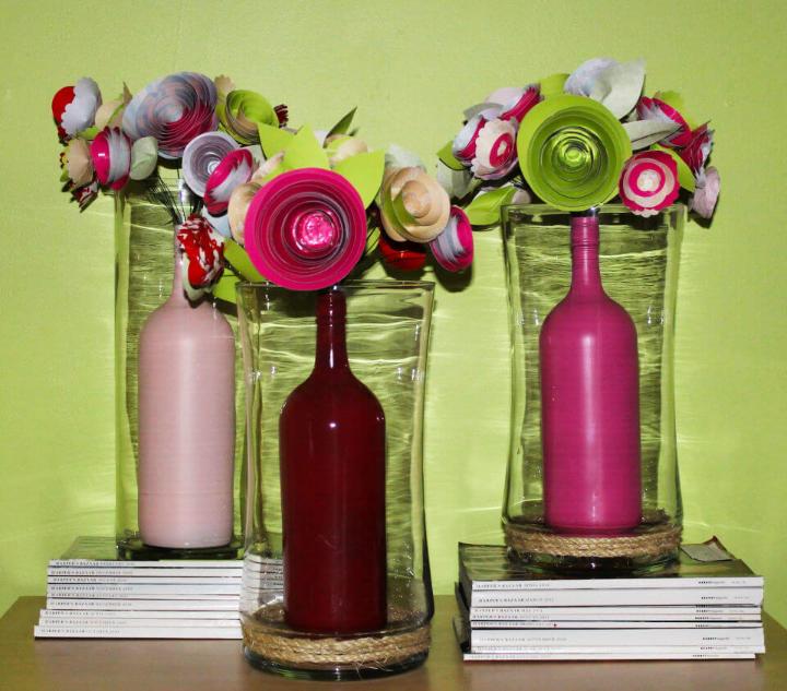 Wine Bottle Centerpieces with Flowers