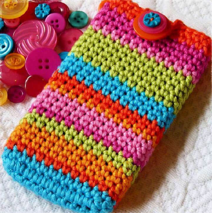 Crochet Bright and Stripy Mobile Phone Cover