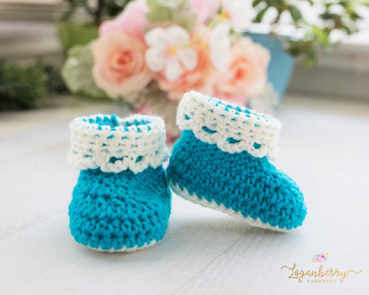 Crochet Lace Trim Baby Booties 3 6 Months