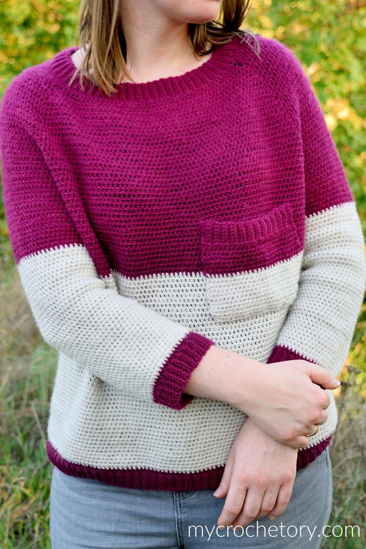 Crochet Pocket Raglan Sweater