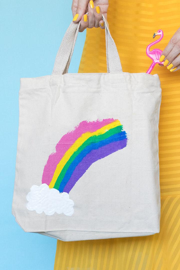 Rainbow Paint Scraped Tote Bag