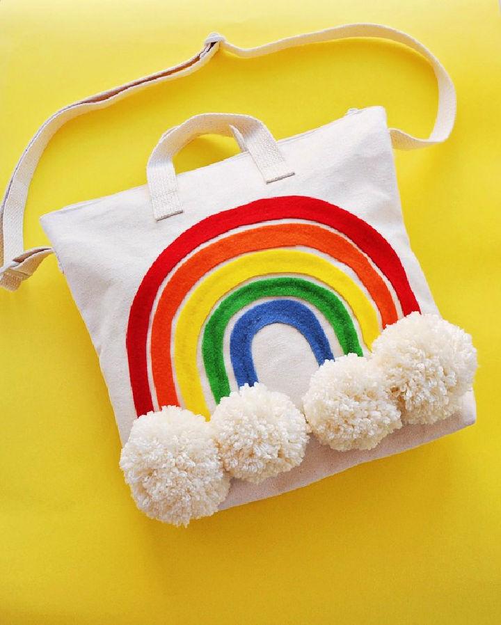 Rainbow Pom Pom Tote Bag