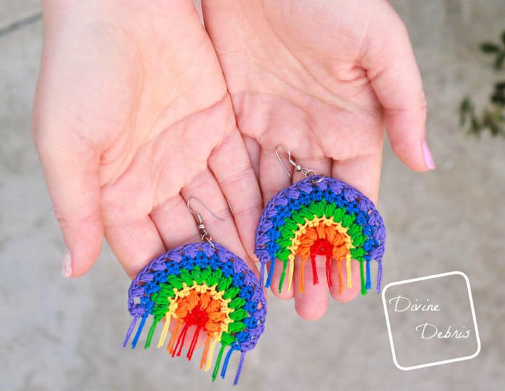 Rainbow Puff Crochet Earrings