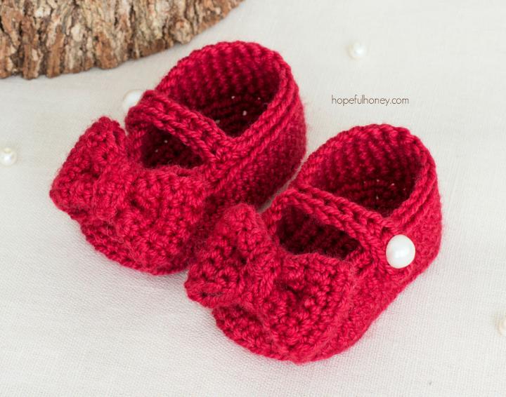 Ruby Red Mary Jane Crochet Baby Booties