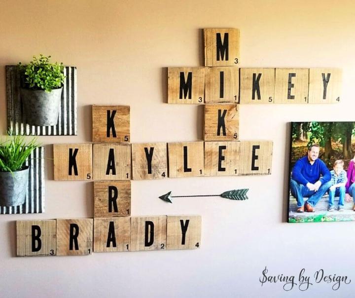 Scrabble Wall Tiles from Wooden Pallet