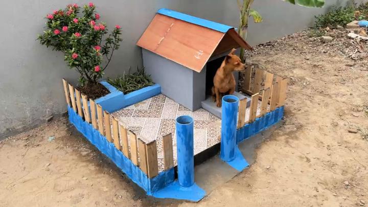 Wooden Pallet and Cement Dog House
