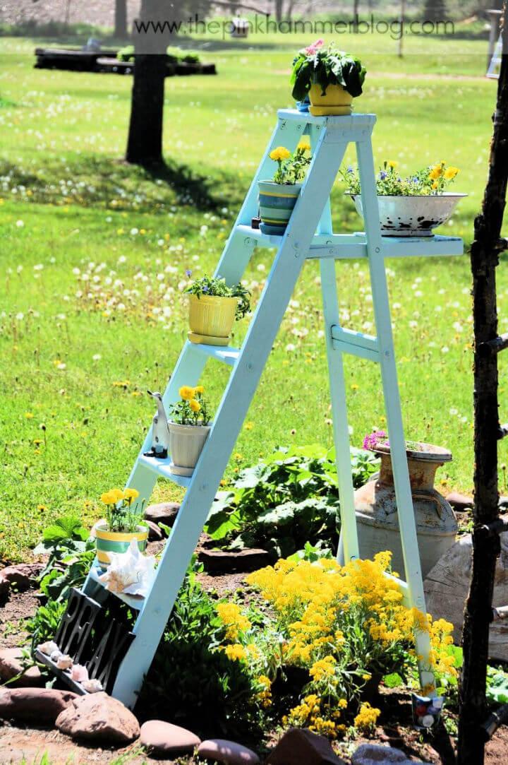 Old Wooden Ladder Into Plant Stand