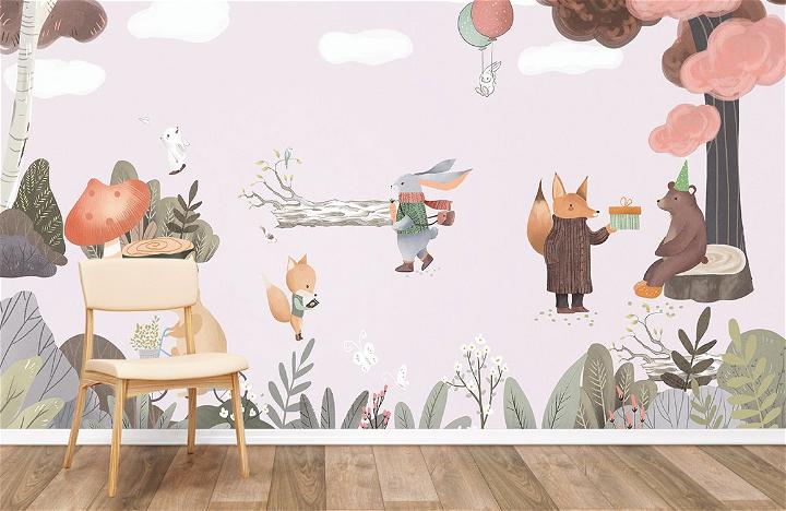 cute animals are preparing for forest party wallpaper