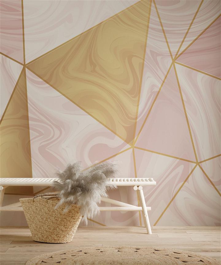 pink geometry marble wallpaper mural room