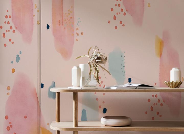 pink pattern art deco wallpaper mural living room