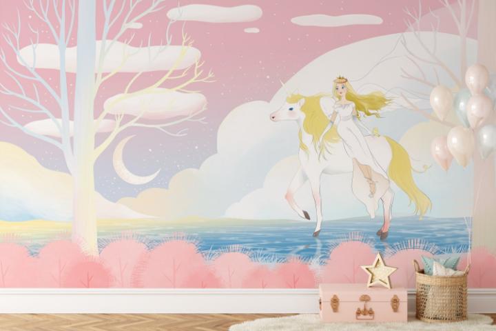 unicorn animal nursery room wallpaper mural plain